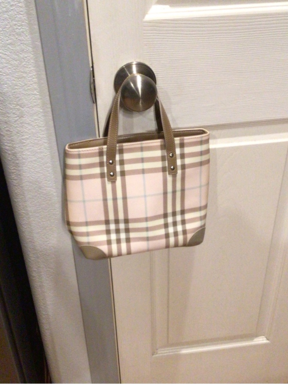 Burberry Pink and Tan Plaid Small Tote